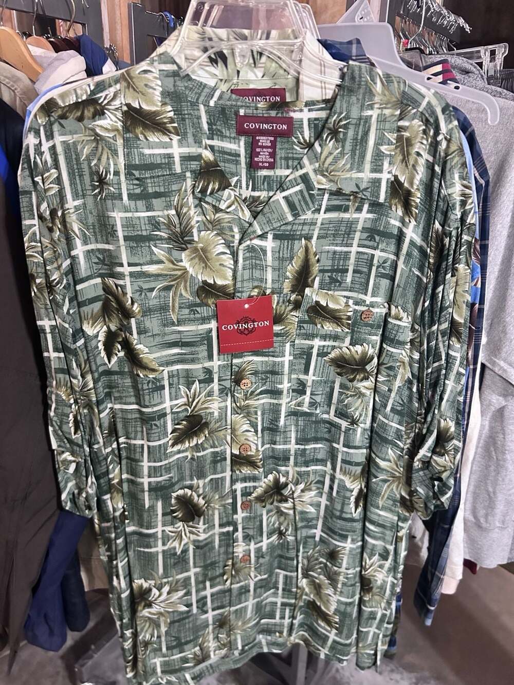 Covington Men's Tropical Leaf Print Rayon Hawaiian Shirt, Size XL